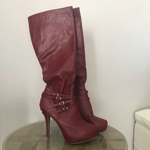 Knee high Burgundy Boots wide calf